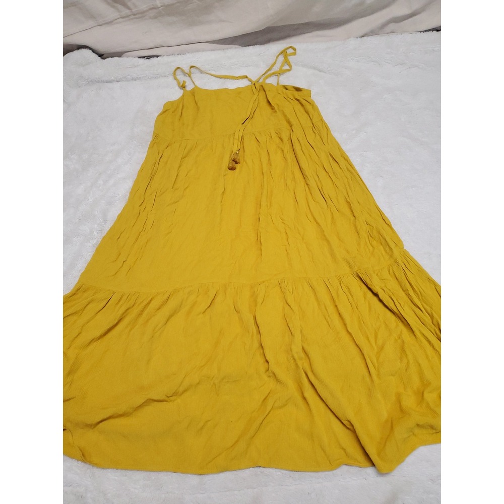 Loft Beach Burnt Yellow Boho Loose Flowy Tiered Sleeveless Dress Large Casual